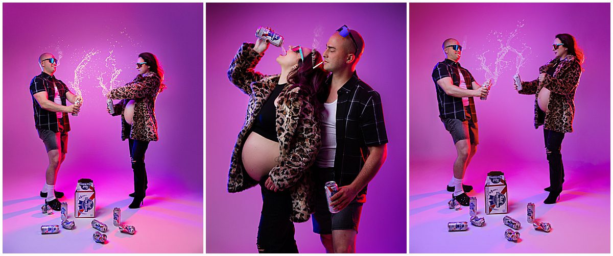 white trash themed maternity shoot